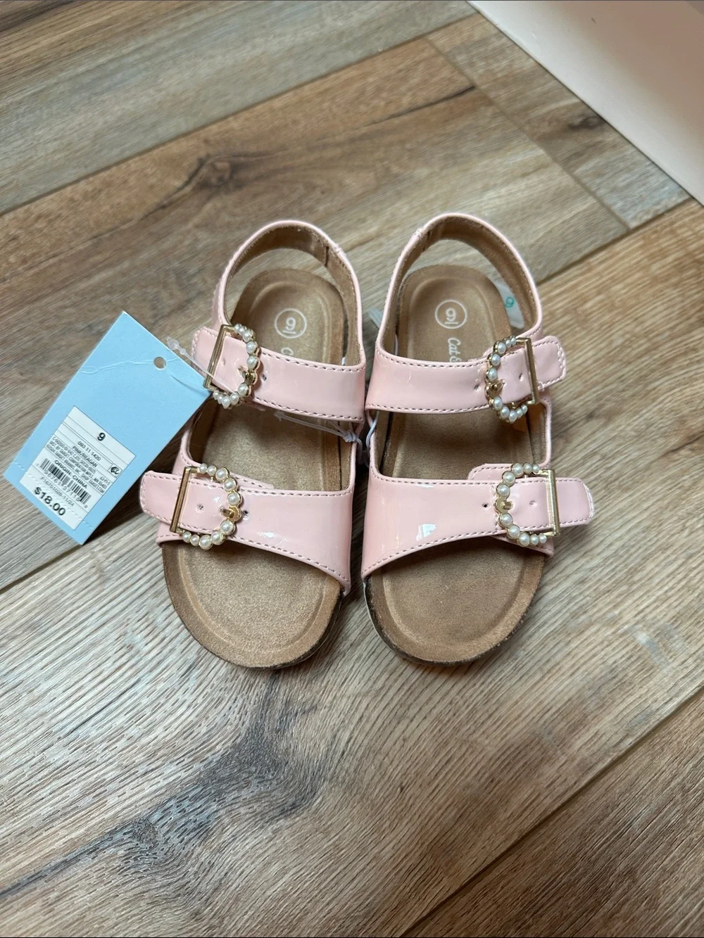Cat & Jack Girls' Pink Pearl-Accent Double Strap Sandals